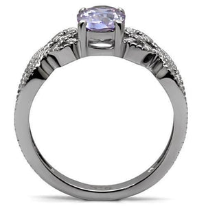 TK079 - High polished (no plating) Stainless Steel Ring with AAA Grade CZ  in Light Amethyst