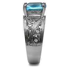 Load image into Gallery viewer, TK081 - High polished (no plating) Stainless Steel Ring with Synthetic Synthetic Glass in Sea Blue