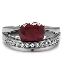 Load image into Gallery viewer, TK089 - High polished (no plating) Stainless Steel Ring with AAA Grade CZ  in Ruby