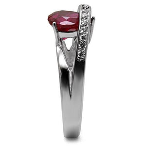 TK089 - High polished (no plating) Stainless Steel Ring with AAA Grade CZ  in Ruby
