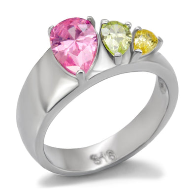 TK091 - High polished (no plating) Stainless Steel Ring with AAA Grade CZ  in Multi Color