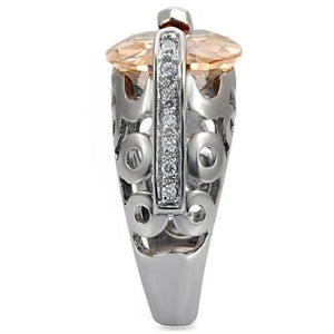 TK092 - High polished (no plating) Stainless Steel Ring with AAA Grade CZ  in Champagne
