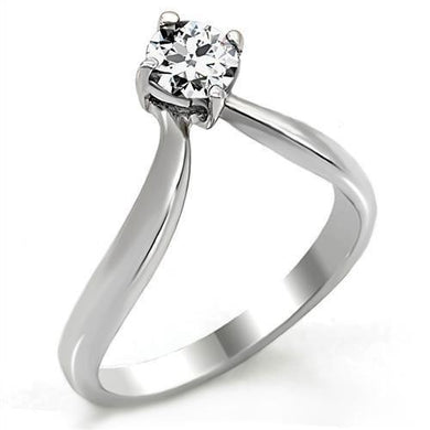 TK0W260 - High polished (no plating) Stainless Steel Ring with AAA Grade CZ  in Clear