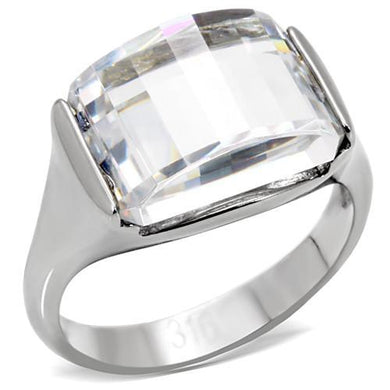 TK100 - High polished (no plating) Stainless Steel Ring with AAA Grade CZ  in Clear
