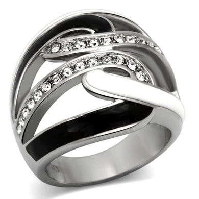 TK1018 - High polished (no plating) Stainless Steel Ring with Top Grade Crystal  in Clear