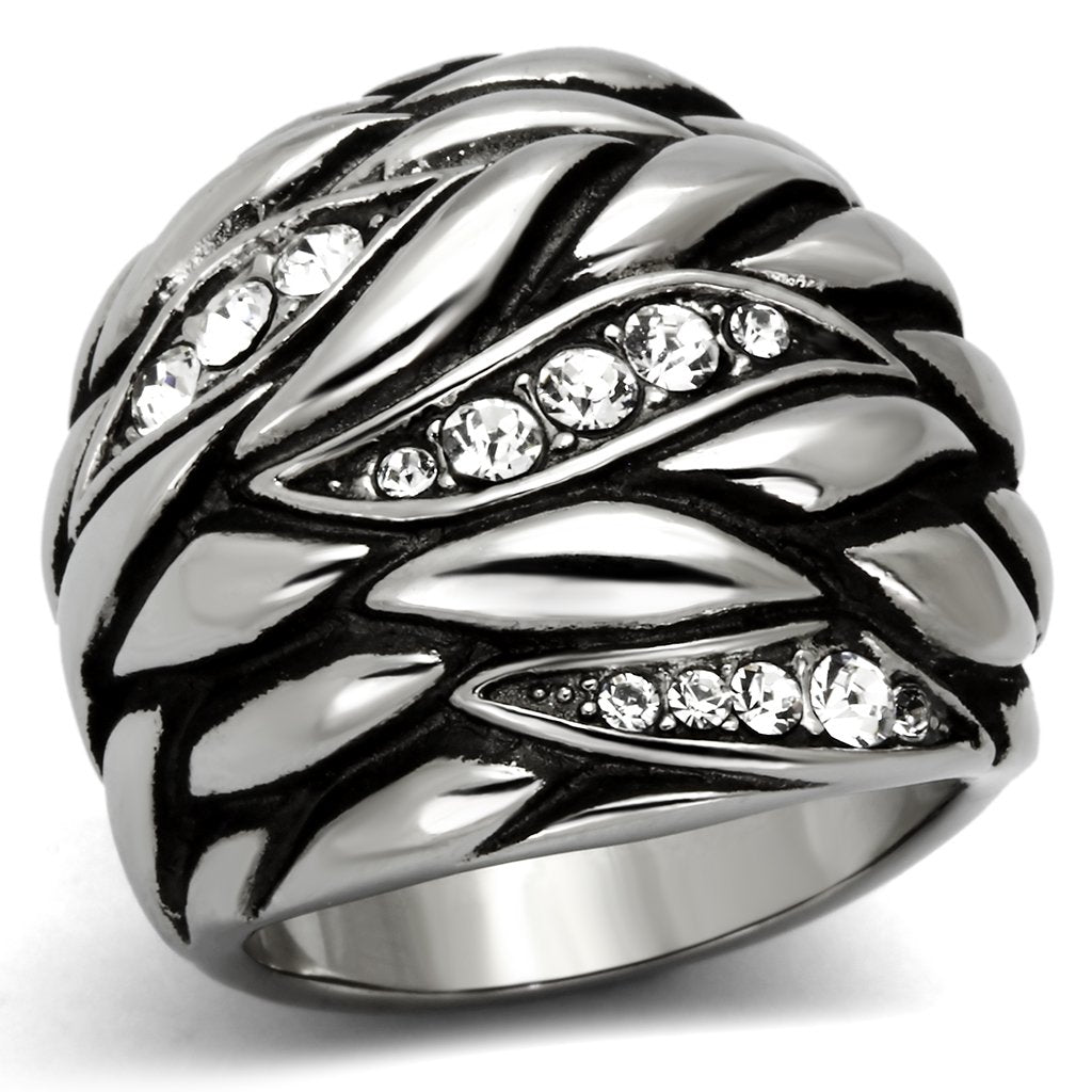 TK1020 - High polished (no plating) Stainless Steel Ring with Top Grade Crystal  in Clear