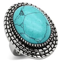 Load image into Gallery viewer, TK1022 - High polished (no plating) Stainless Steel Ring with Semi-Precious Turquoise in Sea Blue