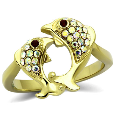 TK1023 - IP Gold(Ion Plating) Stainless Steel Ring with Top Grade Crystal  in Multi Color