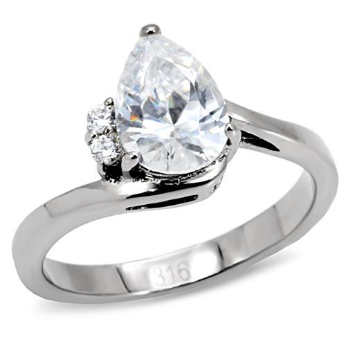 TK102 - High polished (no plating) Stainless Steel Ring with AAA Grade CZ  in Clear