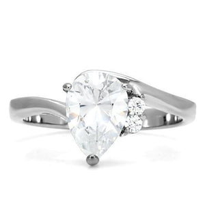 TK102 - High polished (no plating) Stainless Steel Ring with AAA Grade CZ  in Clear