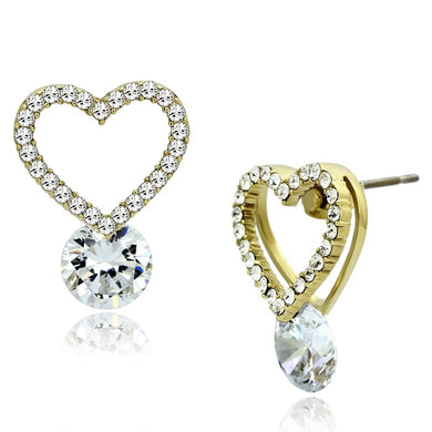 TK1045 - IP Gold(Ion Plating) Stainless Steel Earrings with AAA Grade CZ  in Clear
