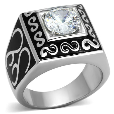 TK1050 - High polished (no plating) Stainless Steel Ring with AAA Grade CZ  in Clear