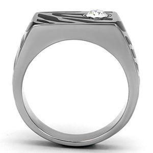 TK1054 - High polished (no plating) Stainless Steel Ring with Top Grade Crystal  in Clear