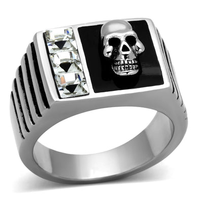 TK1057 - High polished (no plating) Stainless Steel Ring with Top Grade Crystal  in Clear