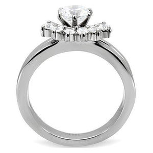 TK105 - High polished (no plating) Stainless Steel Ring with AAA Grade CZ  in Clear