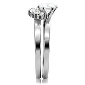 TK105 - High polished (no plating) Stainless Steel Ring with AAA Grade CZ  in Clear