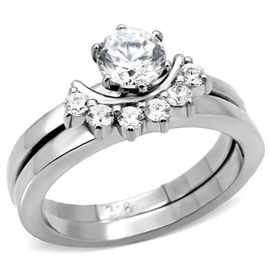 TK105 - High polished (no plating) Stainless Steel Ring with AAA Grade CZ  in Clear