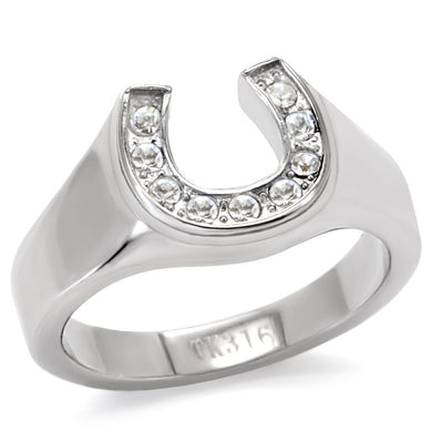 TK10616 - High polished (no plating) Stainless Steel Ring with Top Grade Crystal  in Clear
