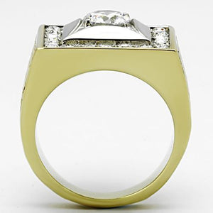 TK1061 - Two-Tone IP Gold (Ion Plating) Stainless Steel Ring with AAA Grade CZ  in Clear