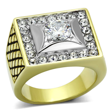 TK1061 - Two-Tone IP Gold (Ion Plating) Stainless Steel Ring with AAA Grade CZ  in Clear