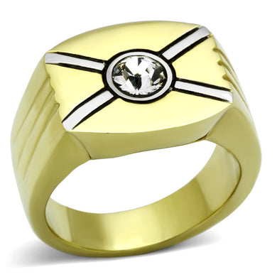 TK1064 - Two-Tone IP Gold (Ion Plating) Stainless Steel Ring with Top Grade Crystal  in Clear