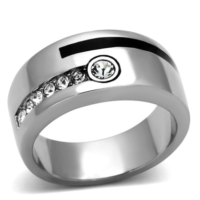 TK1067 - High polished (no plating) Stainless Steel Ring with Top Grade Crystal  in Clear