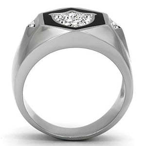 TK1069 - High polished (no plating) Stainless Steel Ring with Top Grade Crystal  in Clear