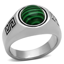 Load image into Gallery viewer, TK1070 - High polished (no plating) Stainless Steel Ring with Synthetic MALACHITE in Emerald