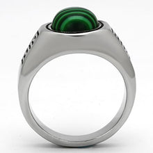 Load image into Gallery viewer, TK1070 - High polished (no plating) Stainless Steel Ring with Synthetic MALACHITE in Emerald