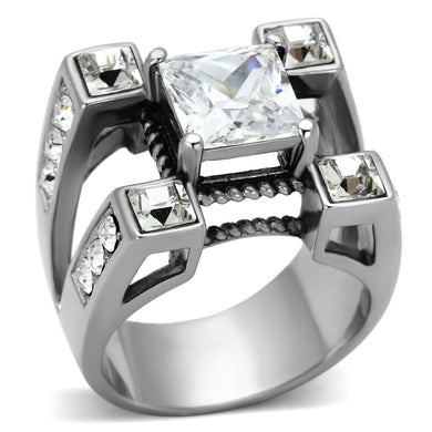 TK1072 - High polished (no plating) Stainless Steel Ring with AAA Grade CZ  in Clear