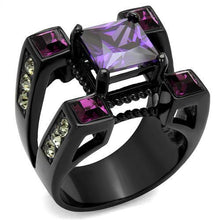 Load image into Gallery viewer, TK1072J - IP Black(Ion Plating) Stainless Steel Ring with AAA Grade CZ  in Amethyst