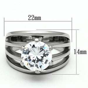 TK1084 - High polished (no plating) Stainless Steel Ring with AAA Grade CZ  in Clear