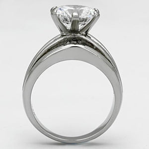 TK1084 - High polished (no plating) Stainless Steel Ring with AAA Grade CZ  in Clear