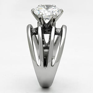 TK1084 - High polished (no plating) Stainless Steel Ring with AAA Grade CZ  in Clear