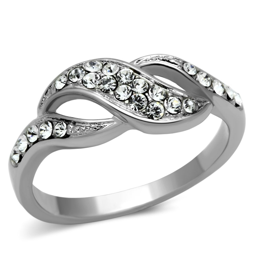 TK1085 - High polished (no plating) Stainless Steel Ring with Top Grade Crystal  in Clear