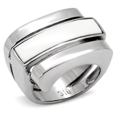 TK108 - High polished (no plating) Stainless Steel Ring with Semi-Precious Agate in White