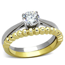 Load image into Gallery viewer, TK1093 - Two-Tone IP Gold (Ion Plating) Stainless Steel Ring with AAA Grade CZ  in Clear