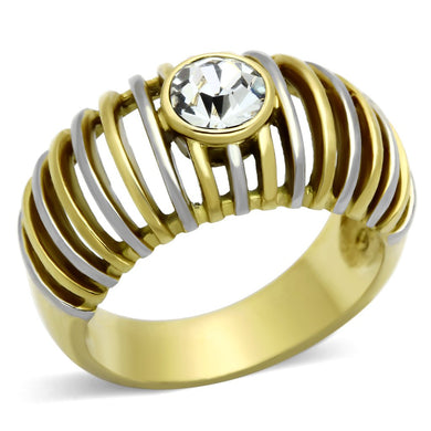 TK1095 - Two-Tone IP Gold (Ion Plating) Stainless Steel Ring with Top Grade Crystal  in Clear