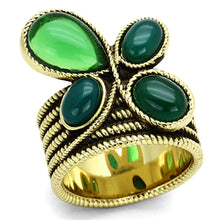 Load image into Gallery viewer, TK1104 - IP Gold(Ion Plating) Stainless Steel Ring with Synthetic Synthetic Glass in Emerald