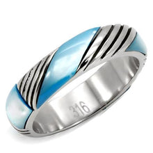 Load image into Gallery viewer, TK110 - High polished (no plating) Stainless Steel Ring with Precious Stone Conch in Sea Blue