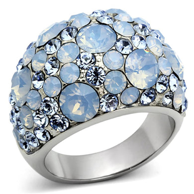 TK1147 - High polished (no plating) Stainless Steel Ring with Top Grade Crystal  in Sea Blue