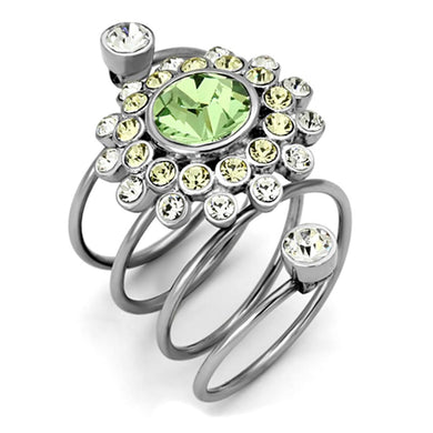 TK1148 - High polished (no plating) Stainless Steel Ring with Top Grade Crystal  in Peridot