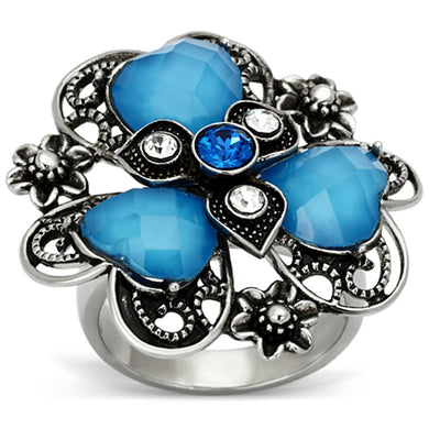 TK1149 - High polished (no plating) Stainless Steel Ring with Synthetic Synthetic Stone in Sea Blue