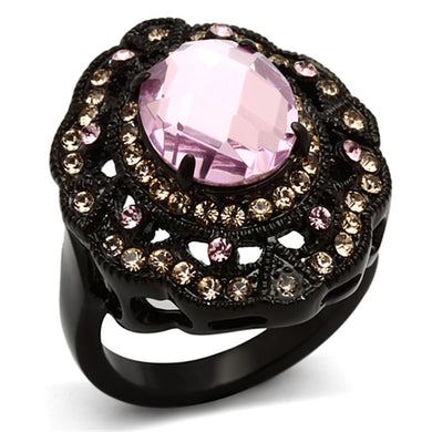 TK1154 - IP Black(Ion Plating) Stainless Steel Ring with Top Grade Crystal  in Light Rose