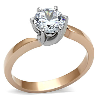 TK1161 - Two-Tone IP Rose Gold Stainless Steel Ring with AAA Grade CZ  in Clear