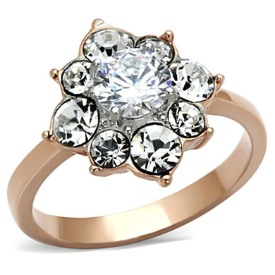 TK1168 - Two-Tone IP Rose Gold Stainless Steel Ring with AAA Grade CZ  in Clear