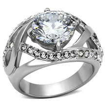 Load image into Gallery viewer, TK1176 - High polished (no plating) Stainless Steel Ring with AAA Grade CZ  in Clear