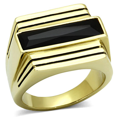 TK1188 - IP Gold(Ion Plating) Stainless Steel Ring with Synthetic Synthetic Glass in Jet