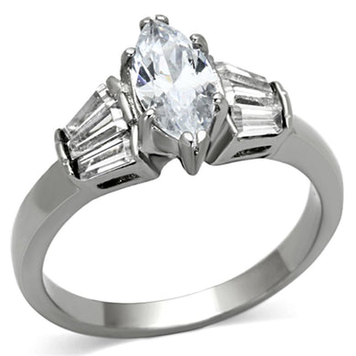 TK1220 - High polished (no plating) Stainless Steel Ring with AAA Grade CZ  in Clear