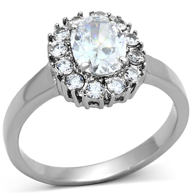 TK1223 - High polished (no plating) Stainless Steel Ring with AAA Grade CZ  in Clear